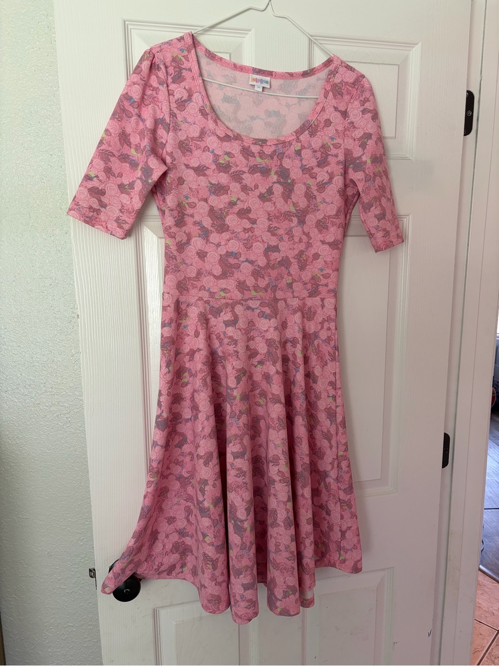 LuLaRoe Pink Floral Scoop Neck Midi Dress